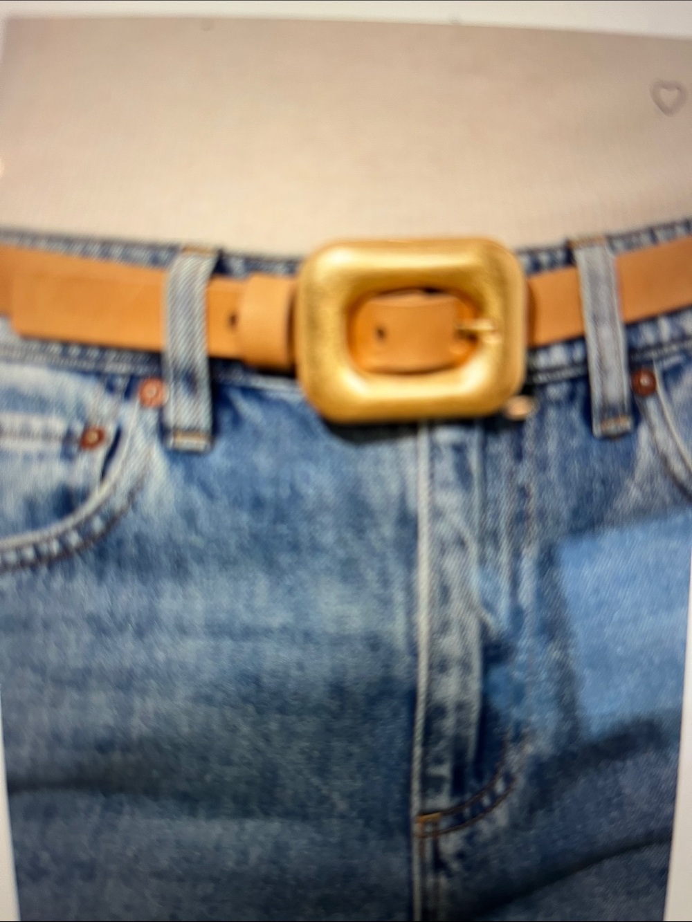 Alice + Olivia Letty Buckle Tan Leather Belt with Oversized Gold Buckle - Picture 3 of 16